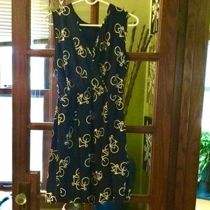ModCloth CUTE navy midi dress w/ white bike print